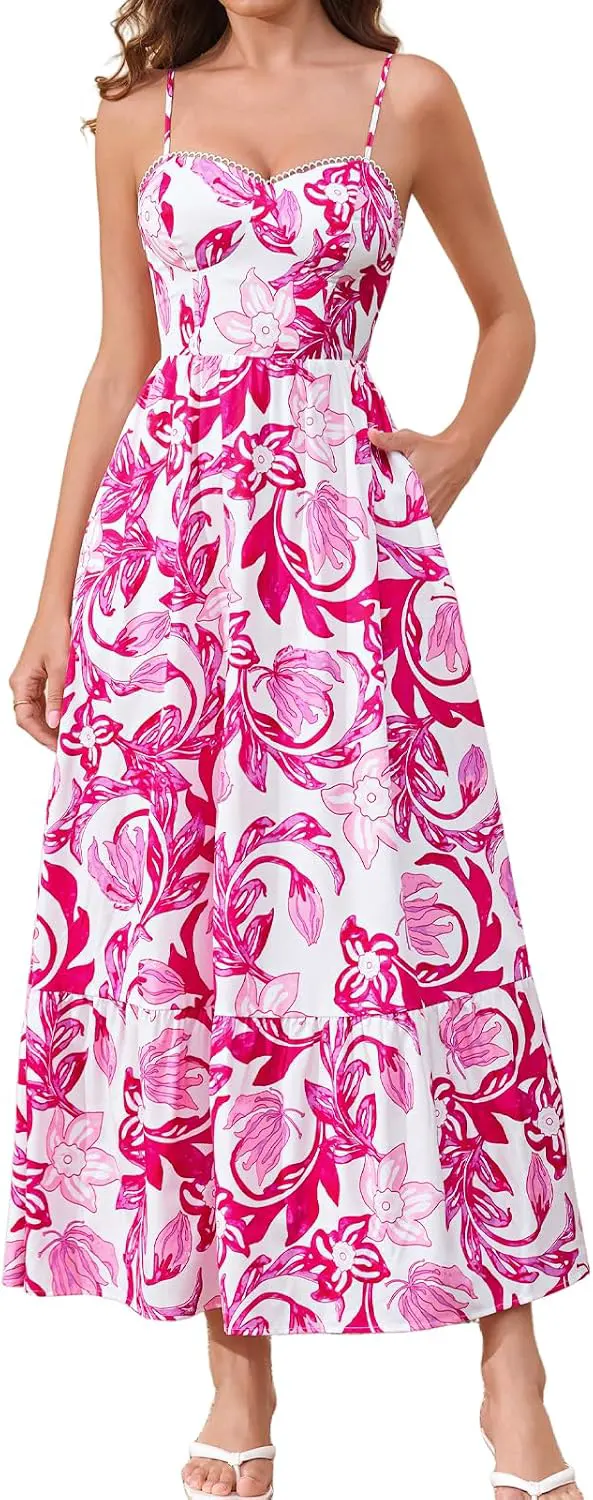 Floral Corset Maxi Dress with Pockets