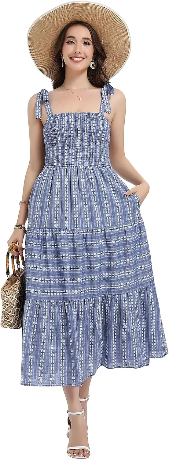 Smocked Tiered Ruffle Maxi Dress with Pockets