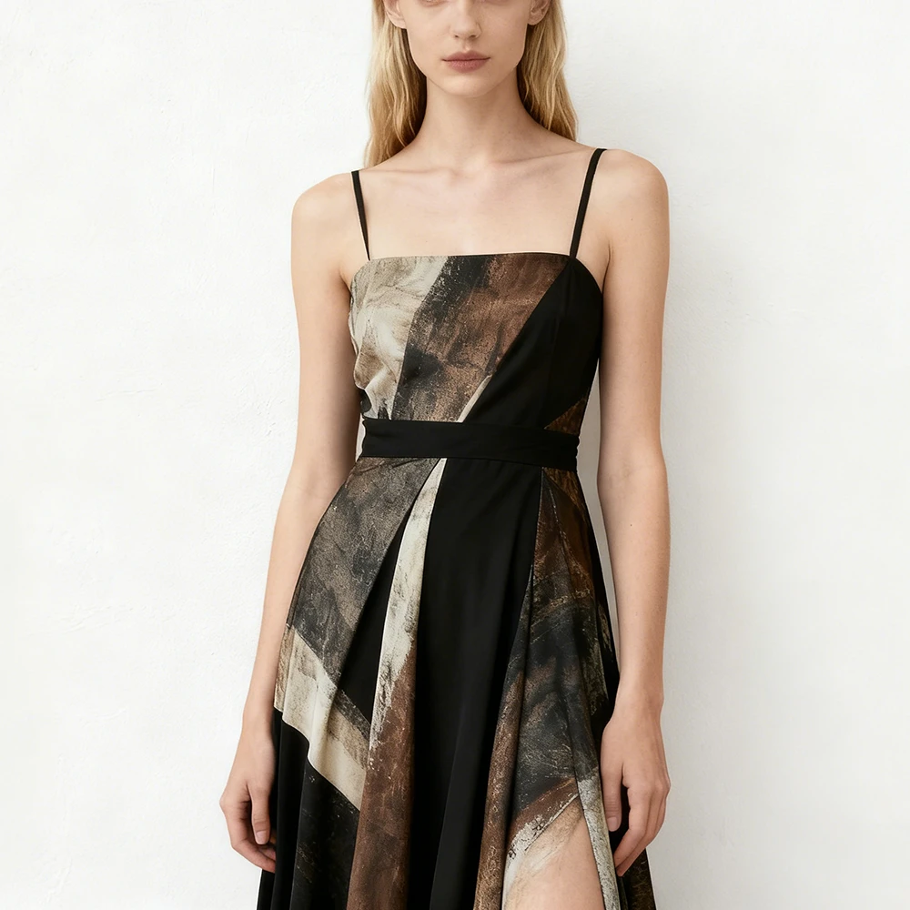 Women Summer Dress OEM Design Casual Dresses Sexy Custom Printing Irregular Luxury Designer Clothes Suspender Dress