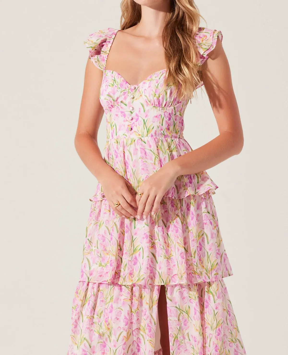 Tie Shoulder Patchwork Tiered Floral Maxi Dress