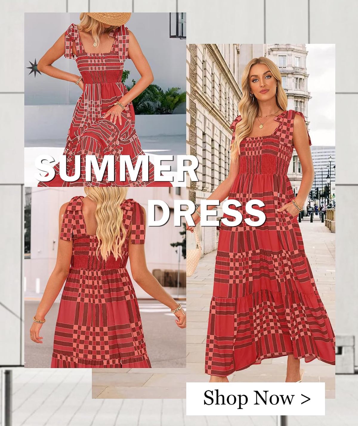 Tie Shoulder Smocked Maxi Dress with Pockets