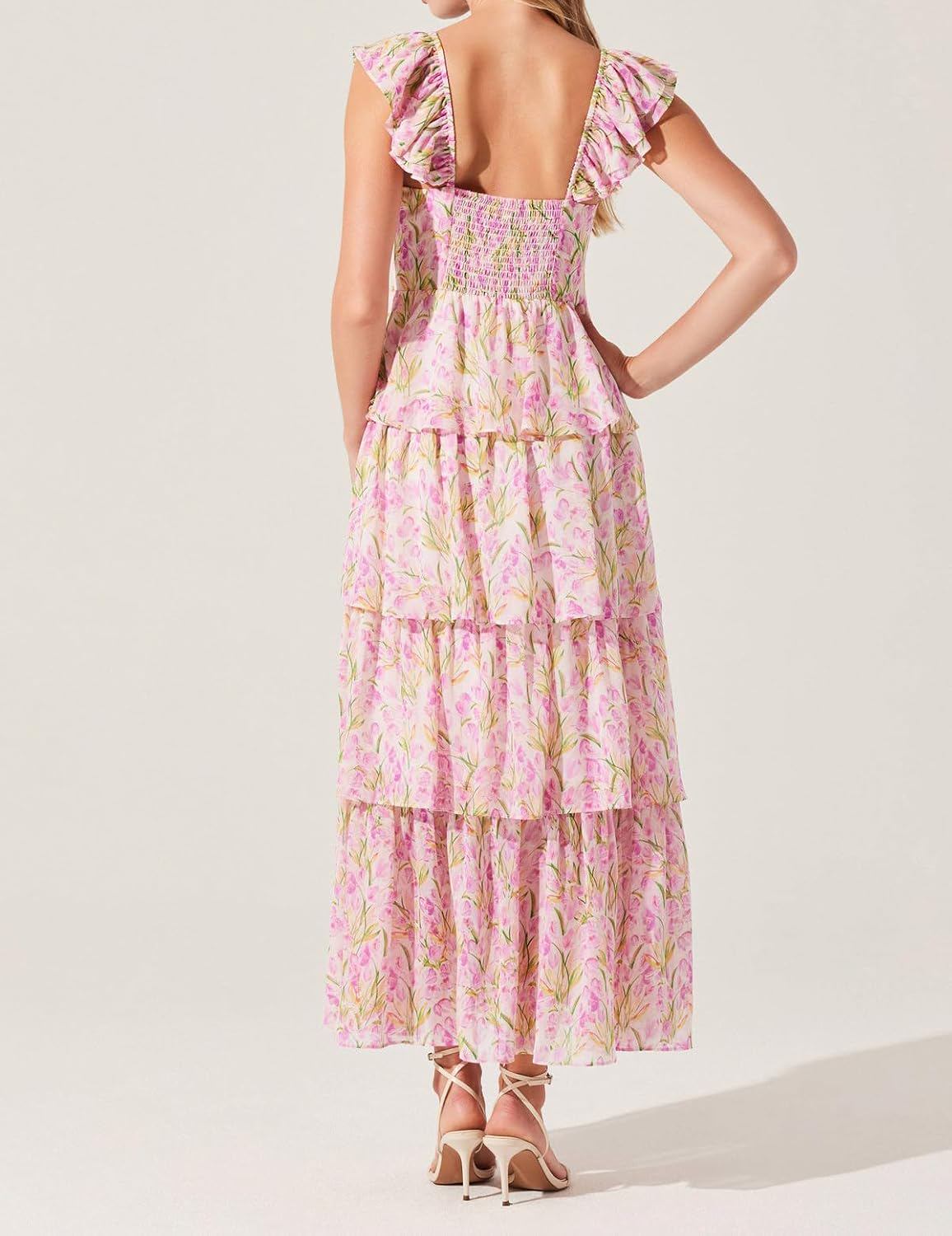 Boho Floral Print Spaghetti Strap Tiered Maxi Dress
