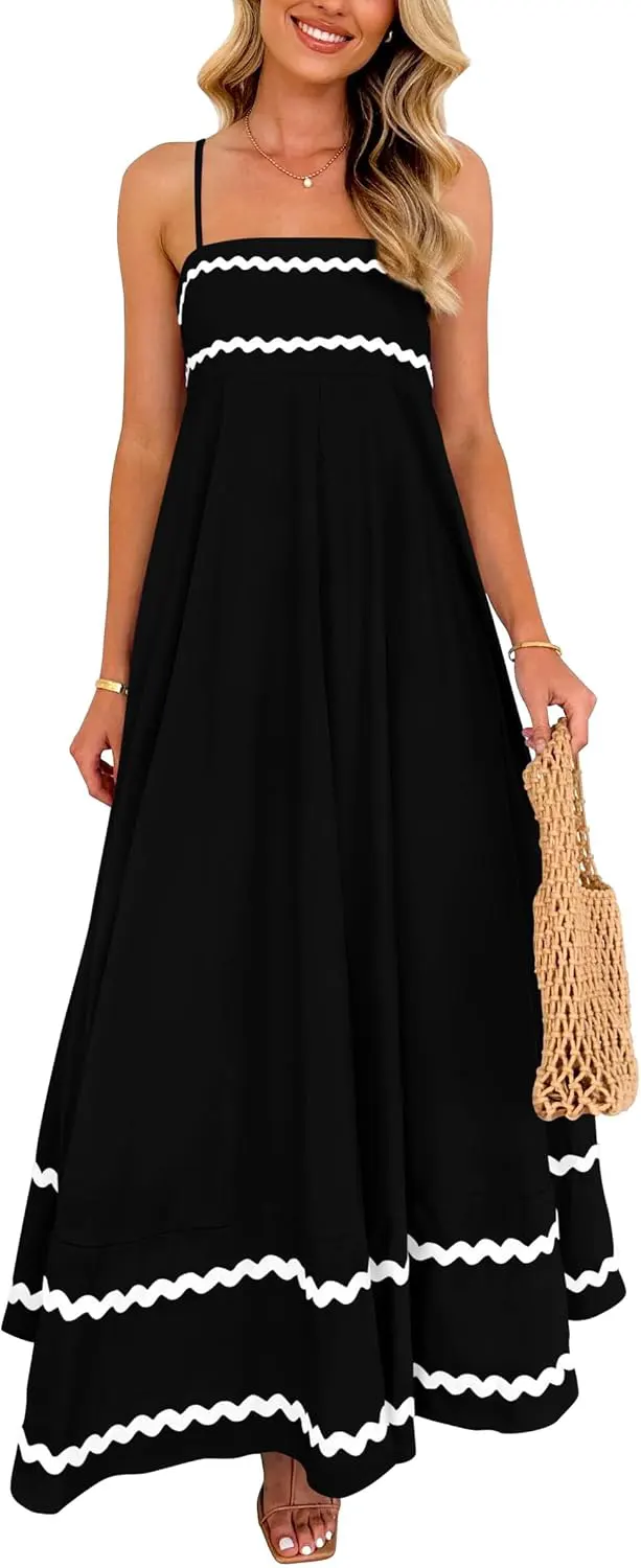 Spaghetti Strap Boho Maxi Dress with Pockets