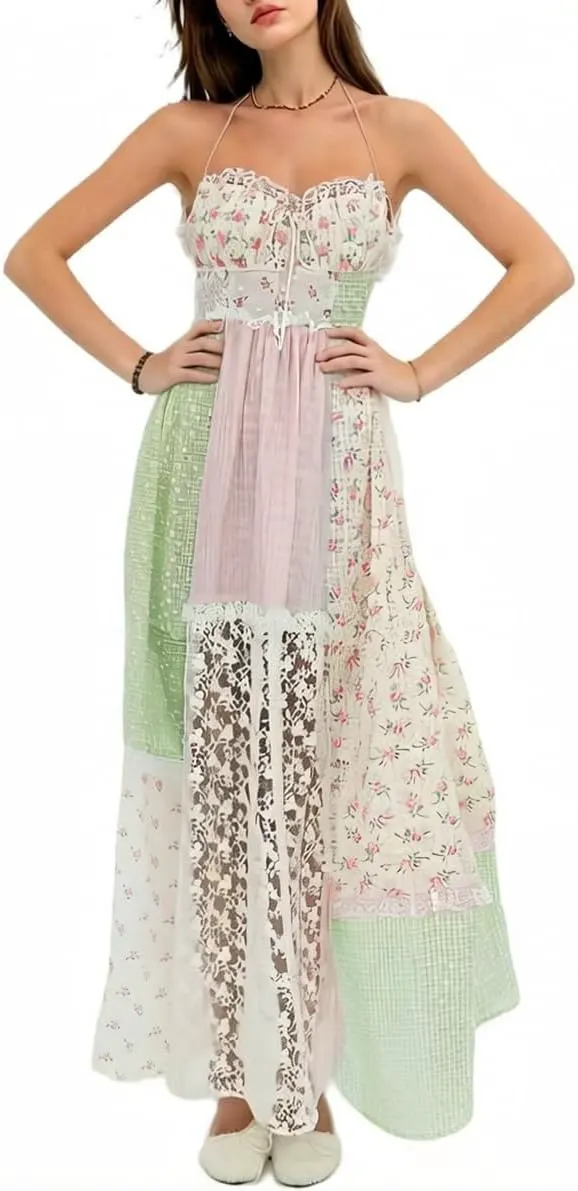 Boho Embroidered Square Neck Backless Maxi Sundress