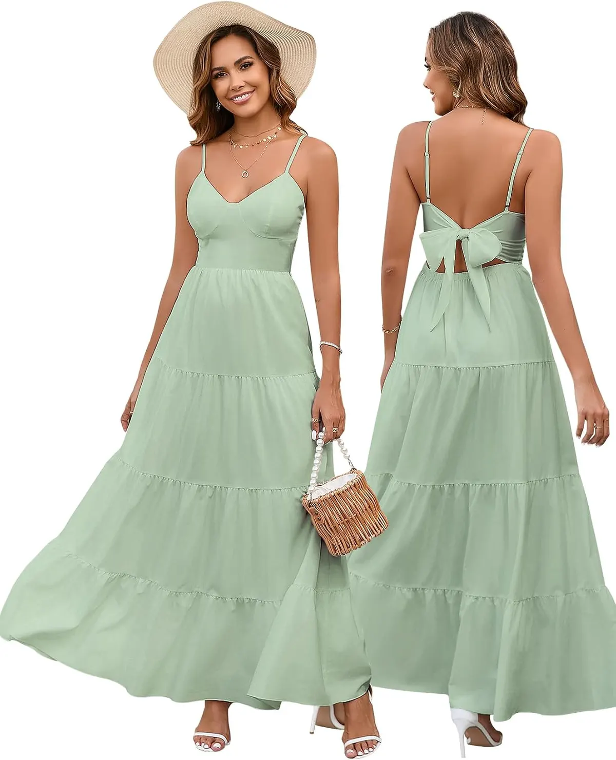 Floral Floor Length V Neck Bow Tie Back Maxi Sundress
