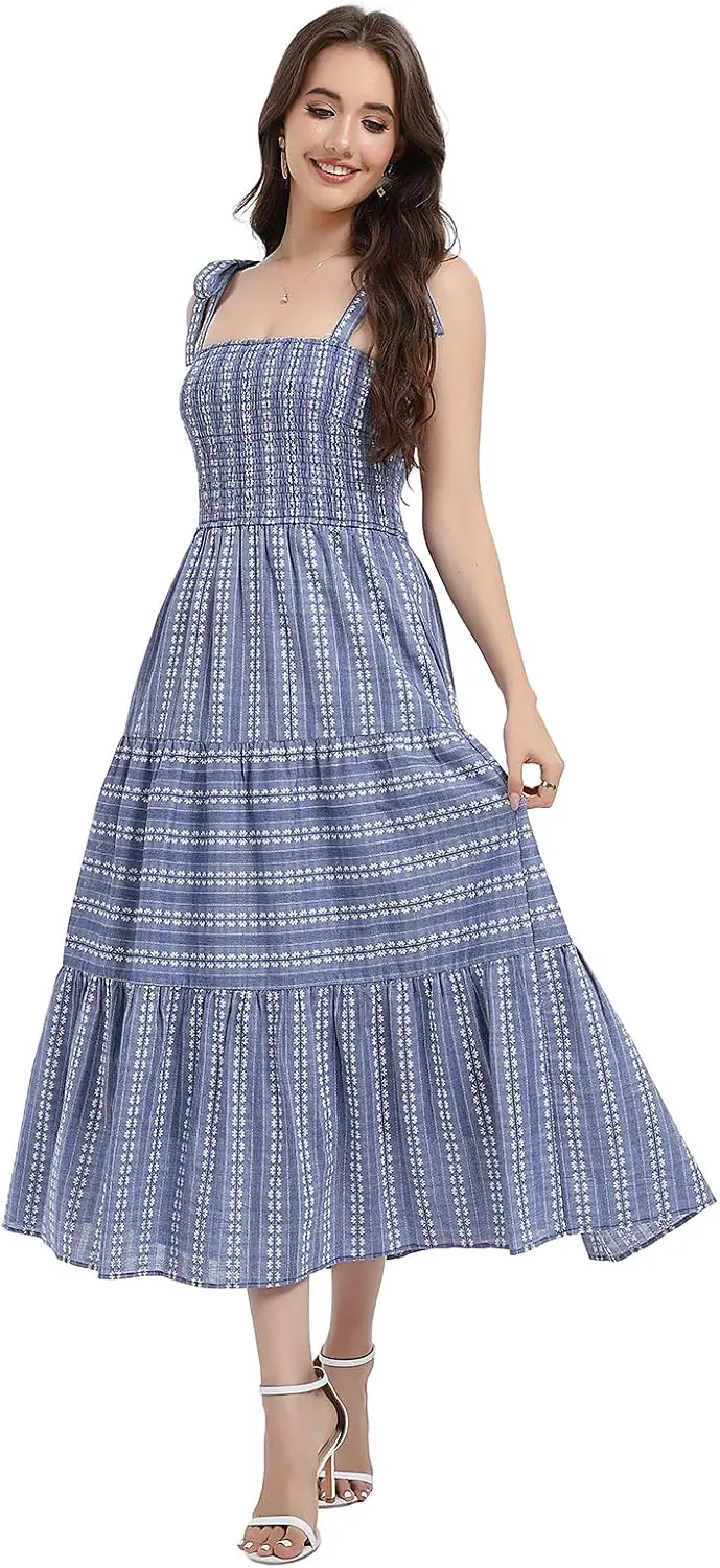 Smocked Tiered Ruffle Maxi Dress with Pockets
