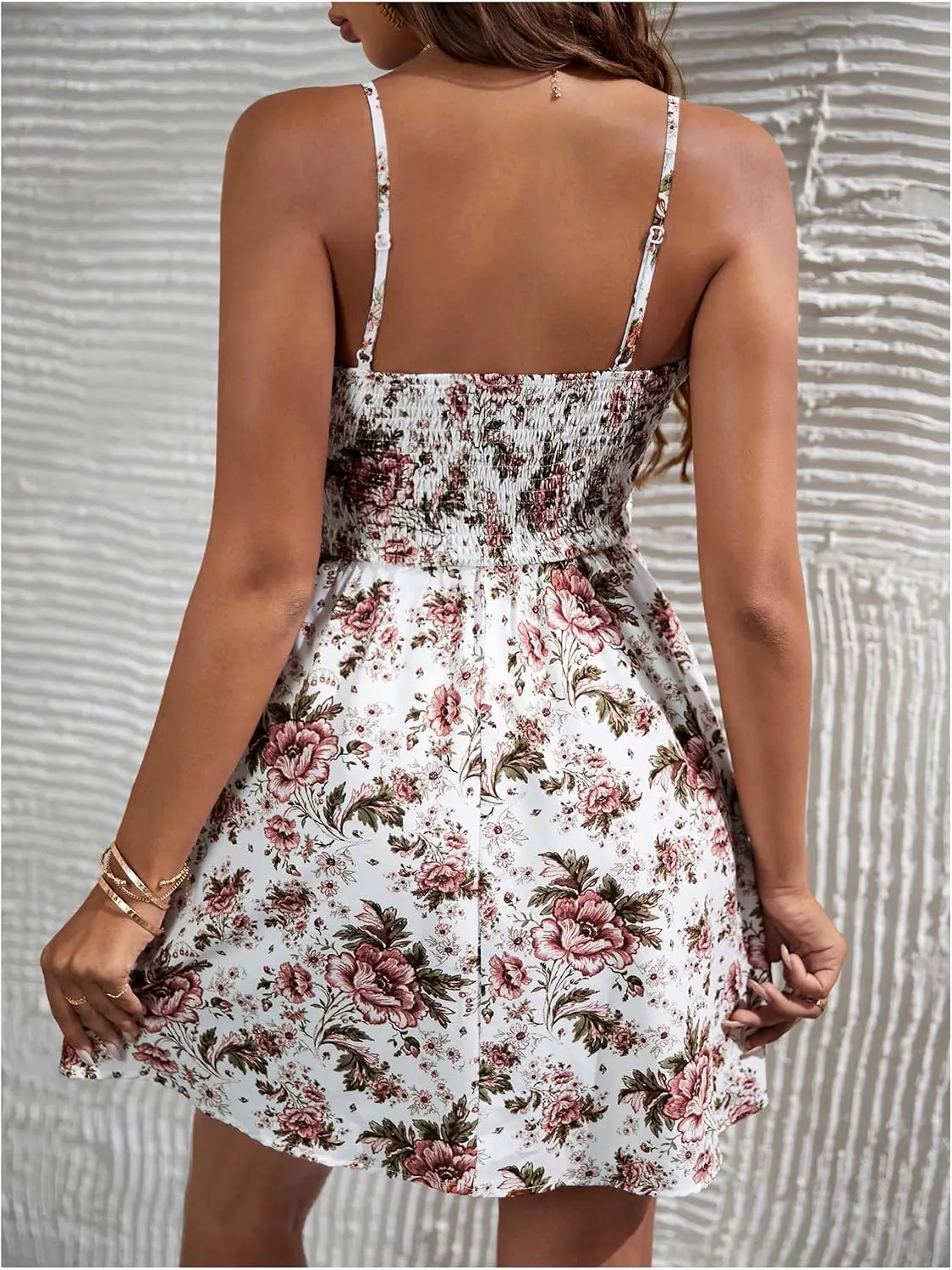 Boho Floral Print Ruched Bust Flare Hem Sundress