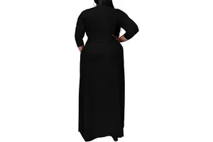 Plus Size Wrap Maxi Dress for Women - 3/4 Sleeve V-Neck Flowy Long Dress with Belt and Pockets, XL-6XL