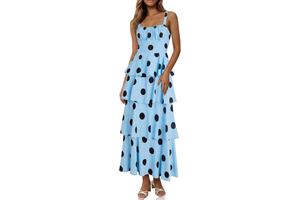Women's Floral Tiered Maxi Dress - Spaghetti Strap Ruffle Flowy Long Sundress with Tie Back