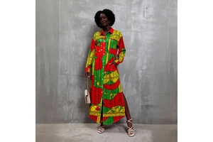 2025 Summer New Single Breasted Loose Lapel Pleated Print Women's Clothing African Print Skirts and Dresses