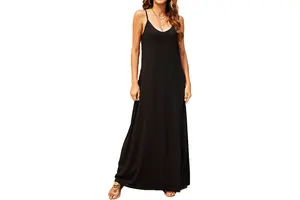 Women's Summer Floral Spaghetti Strap Maxi Dress - Casual V-Neck Sleeveless Boho Sundress with Pockets