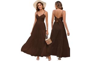 Women's Floral Boho Maxi Sundress - V Neck Back Bow Tie Spaghetti Strap Flowy A Line Long Dress