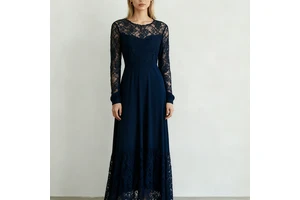 Custom Wholesale Plus Size Evening Party Women Fashion Dress Hollow-out Solid Color Lace Chiffon Patchwork Casual Dress