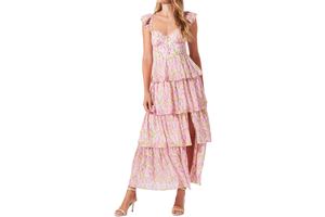 Tie Shoulder Patchwork Tiered Floral Maxi Dress - Spaghetti Strap Flowy Boho Beach Sundress