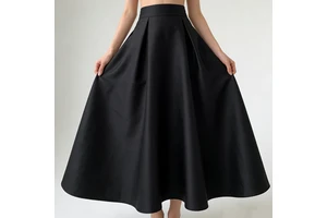 Women's Elegant Black High Waist Wide Flare Flowy Fabric Maxi Skirt A-line Pleated Elastic Waist Casual Daily Skirts