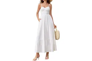 Women's Floral Corset Maxi Dress - Spaghetti Strap Sweetheart Neckline Sundress with Pockets