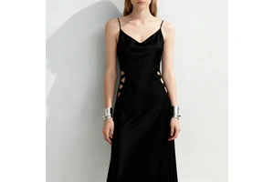 OEM Clothing 2025 Trendy Cutout Twill Midi Dress Branded Design Straps Women'S Elegant Long Dress for Girls