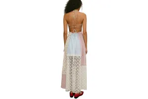 Boho Embroidered Maxi Dress - Sleeveless Square Neck Backless A-Line Flowy Sundress