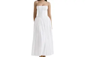 Women's Floral Print Strapless Backless Maxi Dress - Flowy A-Line Long Summer Dress