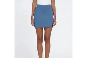 Women's Fashion Sky Blue High Waist Stretchy Fabric Side Slit Zipper Pocket Slim Fit Mini Casual Daily Skirts