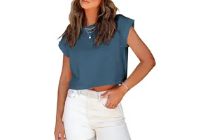 Women's Short Sleeve Cropped T Shirt - Rolled Dolman Sleeve Crew Neck Crop Top