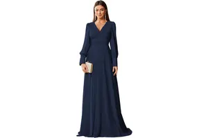 Women's Boho Floral Print Maxi Dress - V Neck Long Sleeve Ruffle Tiered Dress with Elastic High Waist
