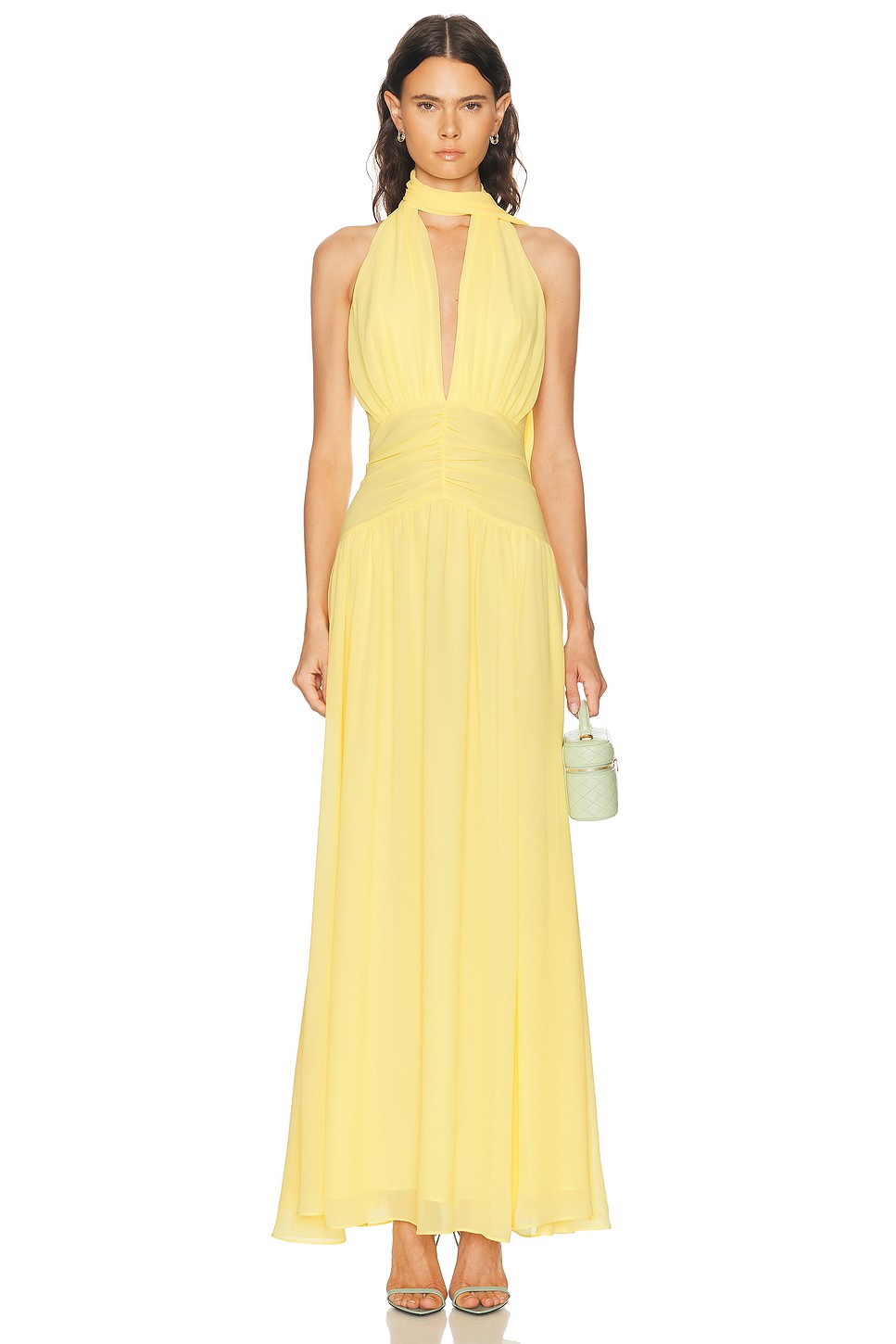 Arella Deep Plunge Halter Chiffon Gown - Draped Chiffon Maxi for OEM