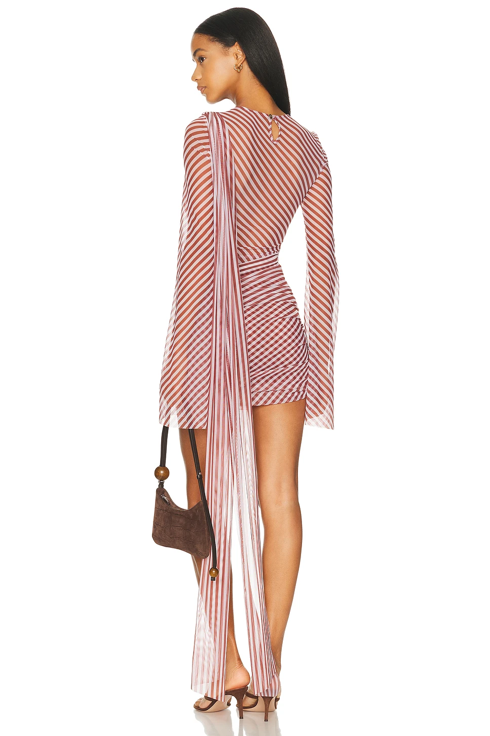 Striped Mesh Long Sleeve Mini Dress