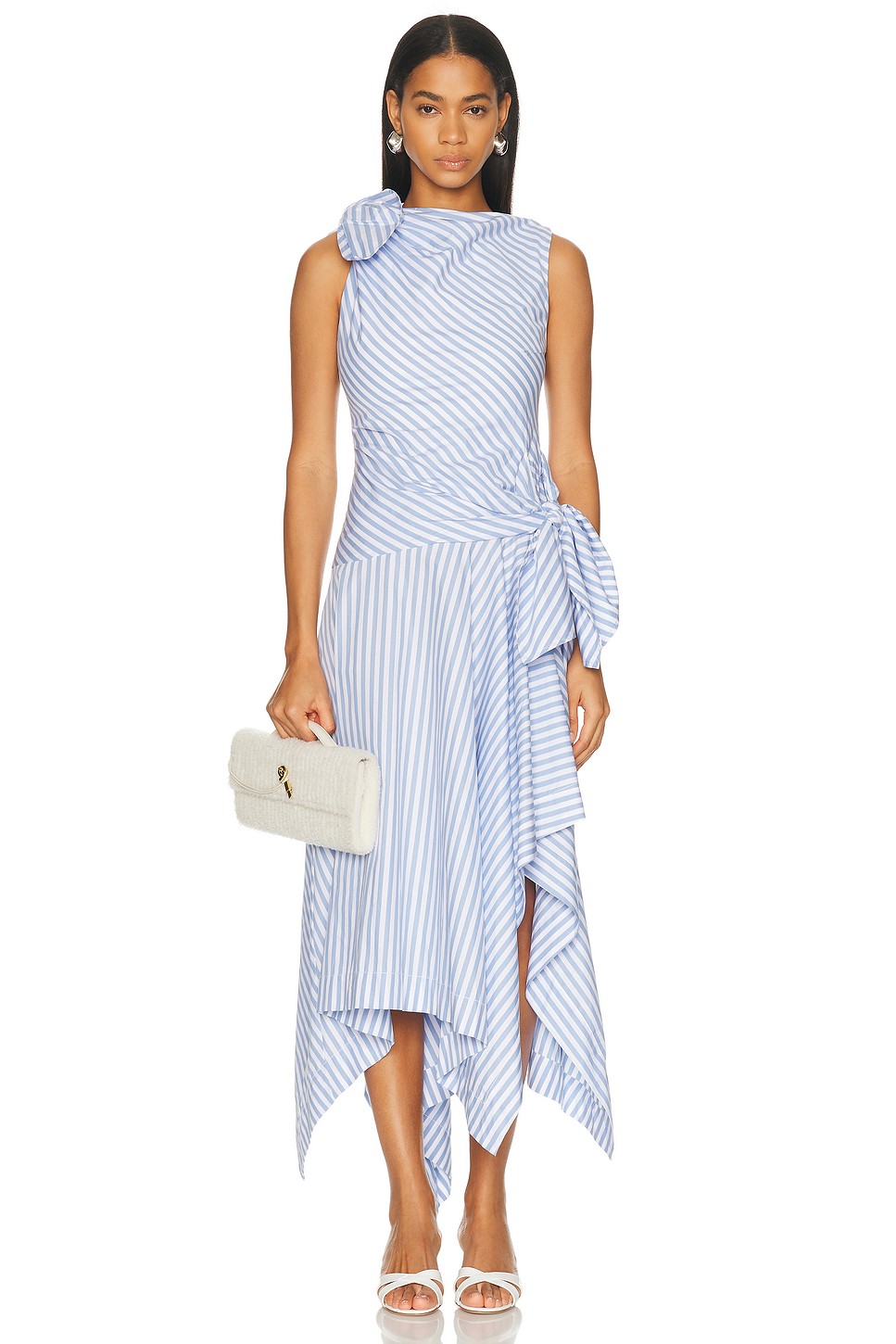 Bow Drape Shirting Cascade Dress - Poplin Wrap Midi for OEM