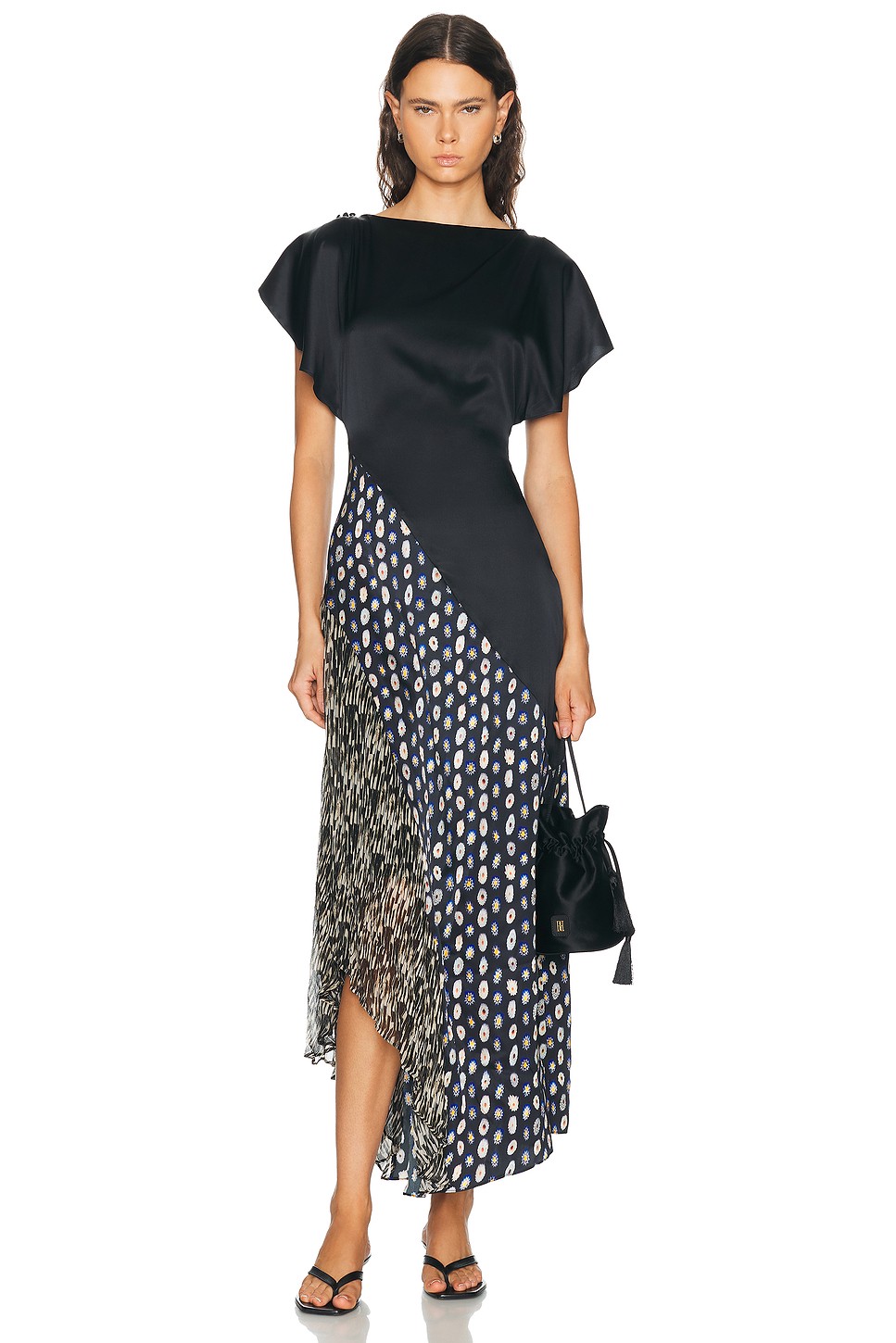Silk Satin Crepe Maxi Dress with Asymmetric Hem - Short Sleeve Dress for OEM