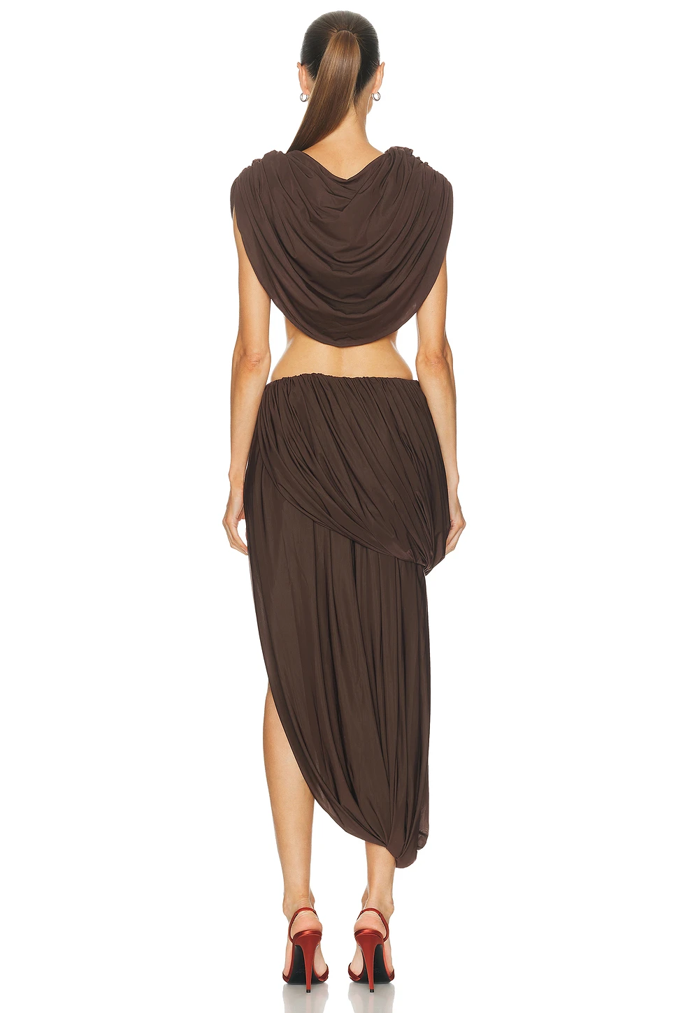 Draped Asymmetric Midi Dress with Built-In Shorts