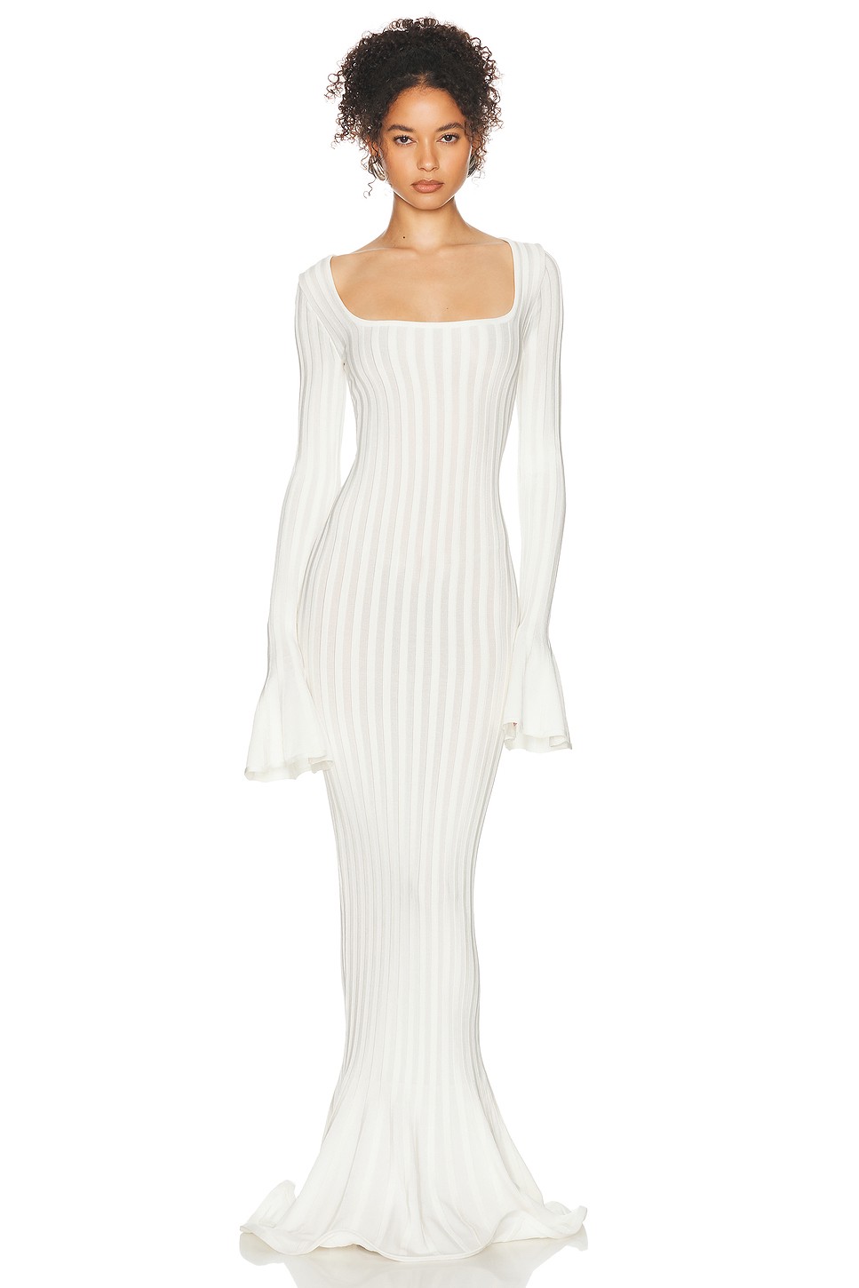 Viscose Nylon Knit Gown with Train - Flared Hem Sheer Dress for OEM
