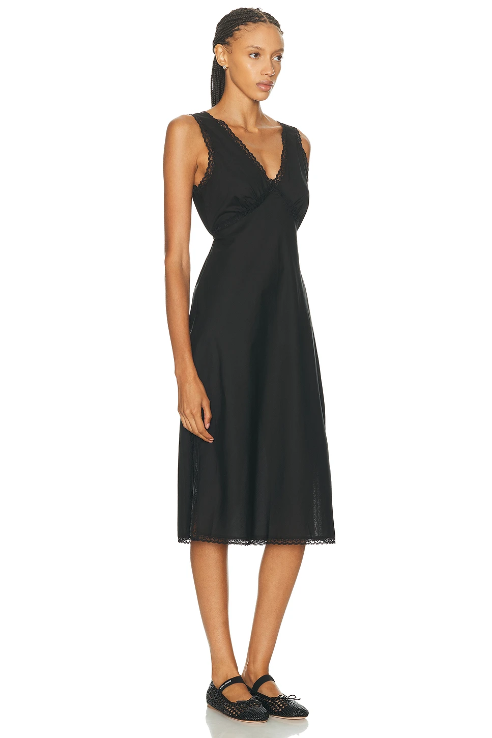 Organic Cotton Voile Slip Dress with Lace Trim