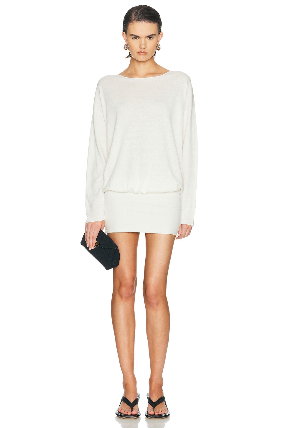 Boatneck Mini Dress in Organic Cotton and Linen Knit - Two Size Sweater Dress for OEM
