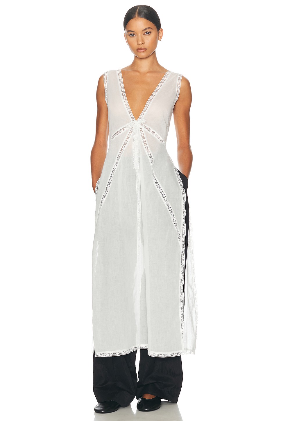 Cotton Voile Nightgown Dress with Lace Trim - Adjustable Back Tie Dress for OEM