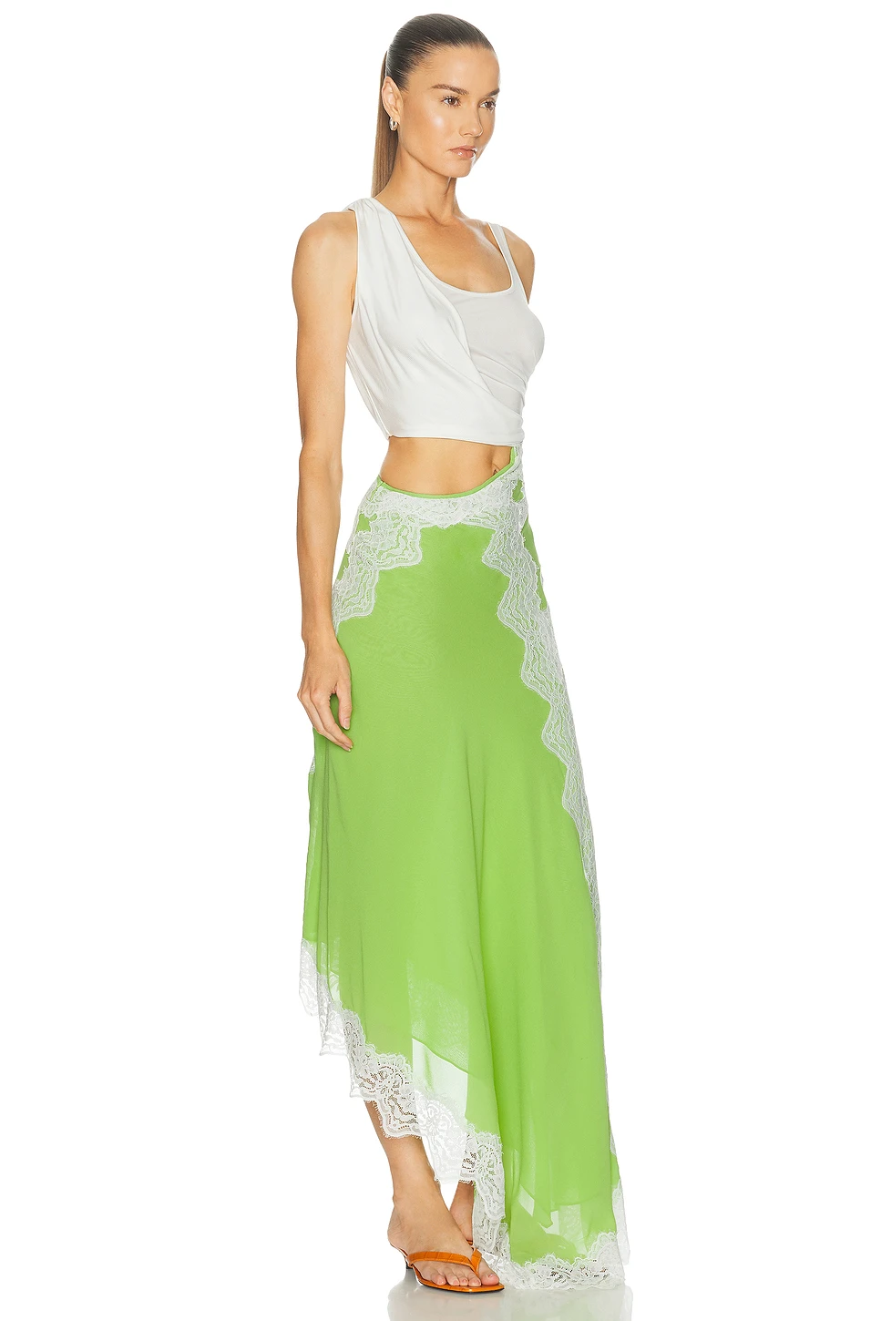 Twisted Silk Tank Dress with Chiffon Skirt