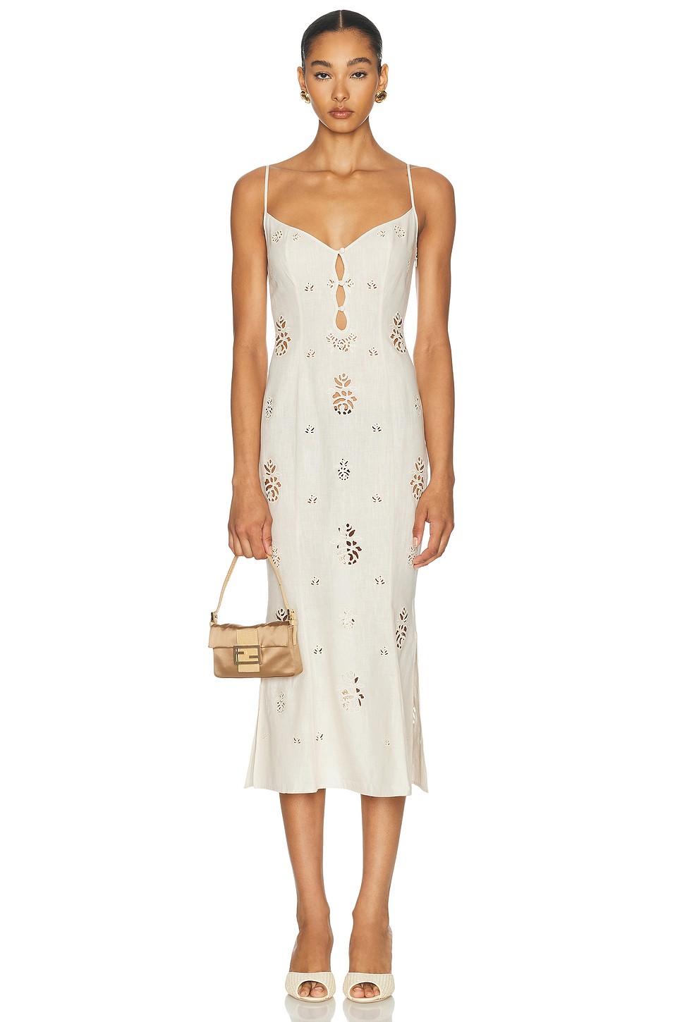 Regina Cotton Linen Eyelet Midi Dress - Adjustable Strap Summer Dress for OEM