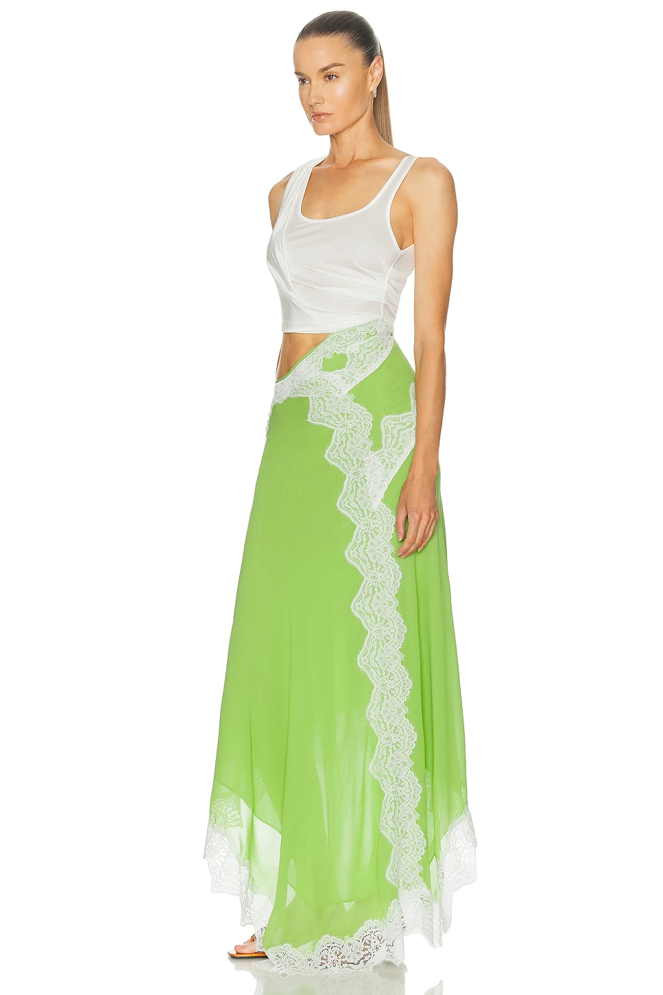 Twisted Silk Tank Dress with Chiffon Skirt