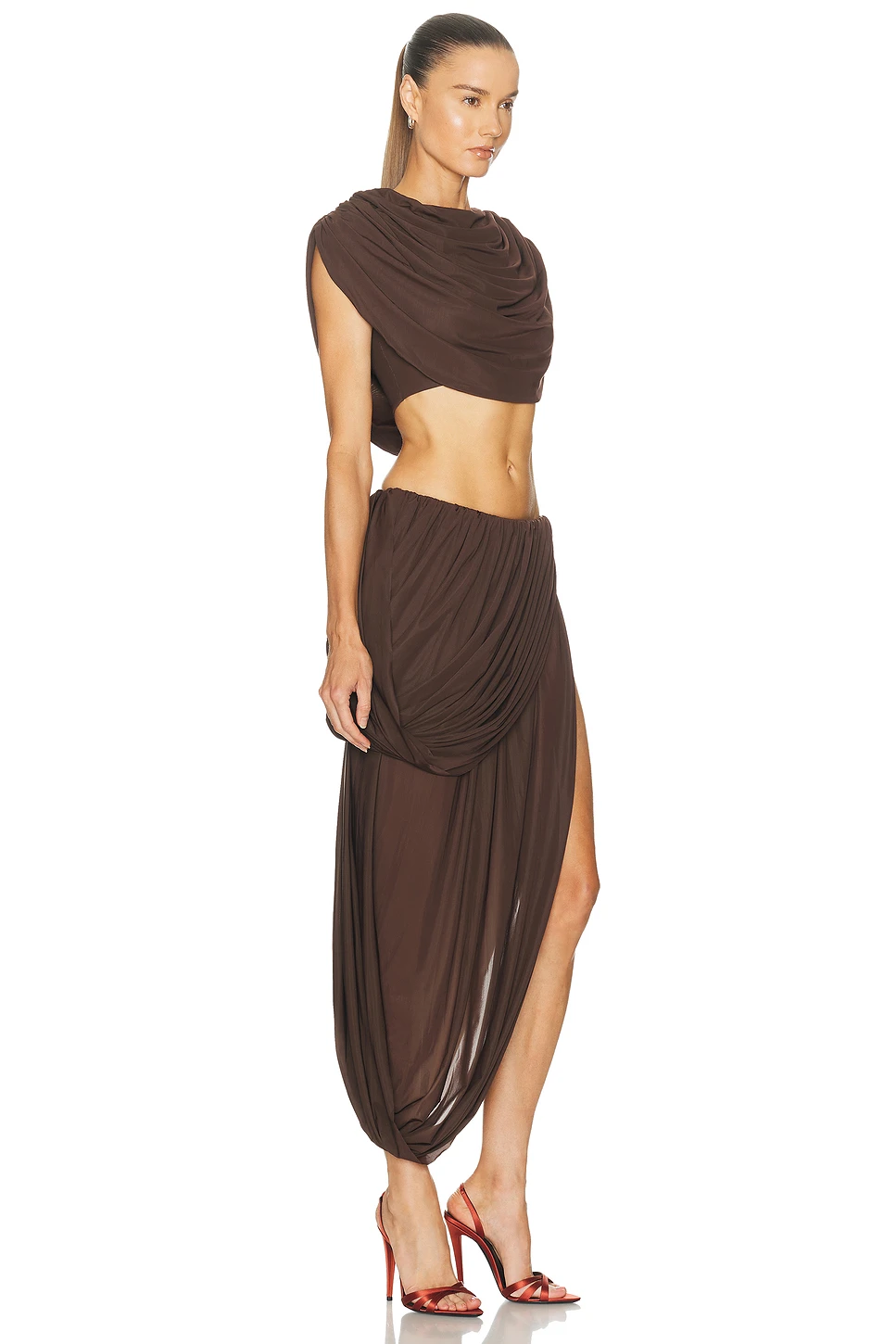 Draped Asymmetric Midi Dress with Built-In Shorts