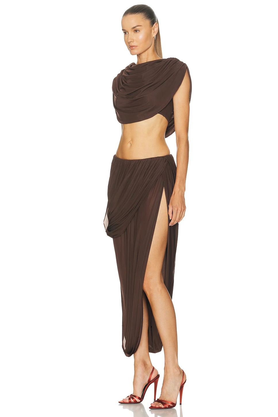 Draped Asymmetric Midi Dress with Built-In Shorts
