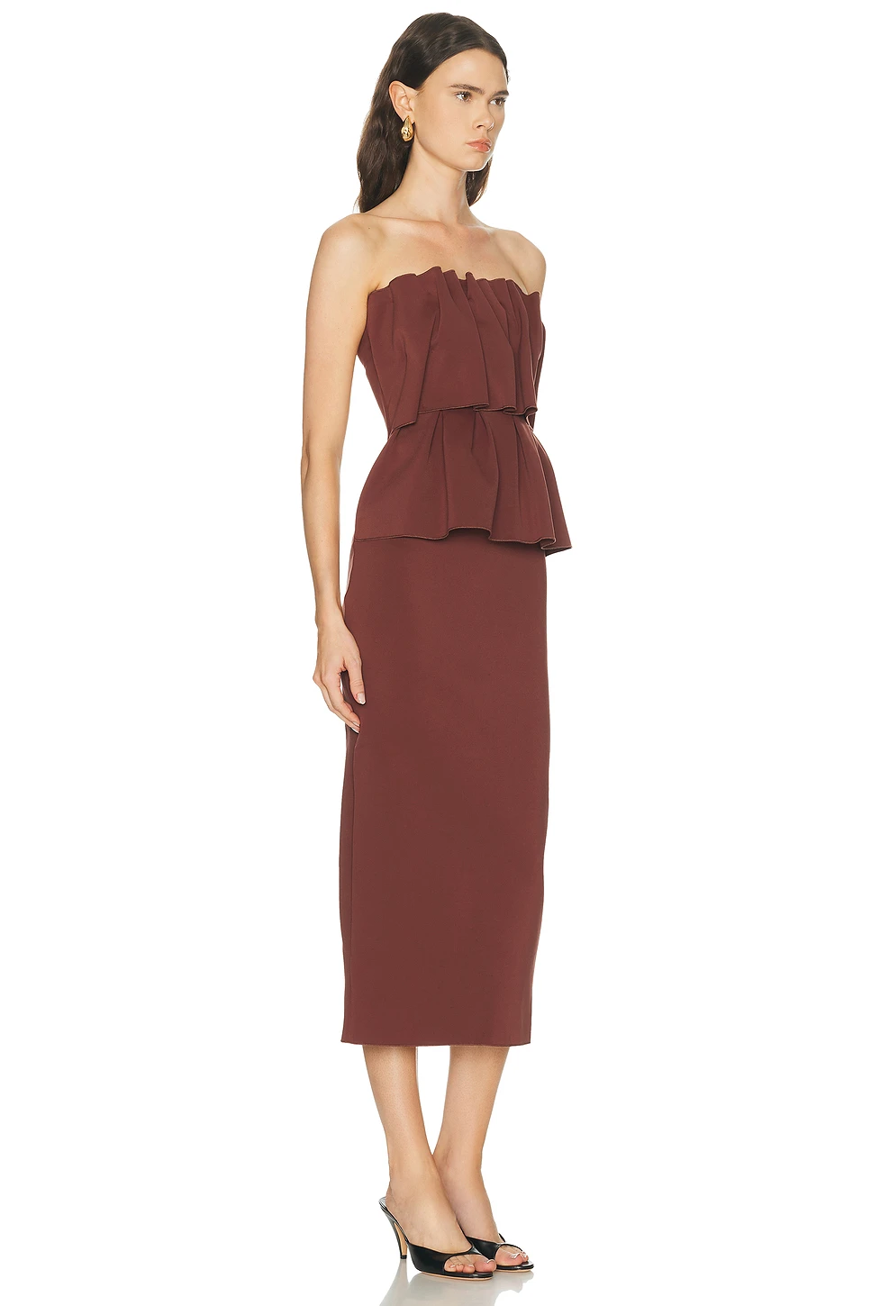 Sculpted Strapless Crepe Midi Dress