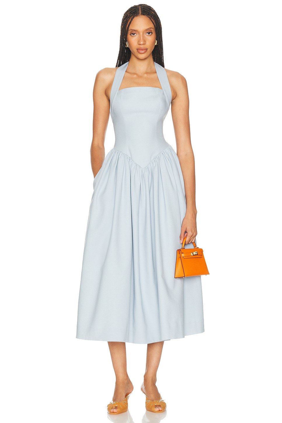 Faille Halter Midi Dress with Pockets - Fit and Flare Dress for OEM