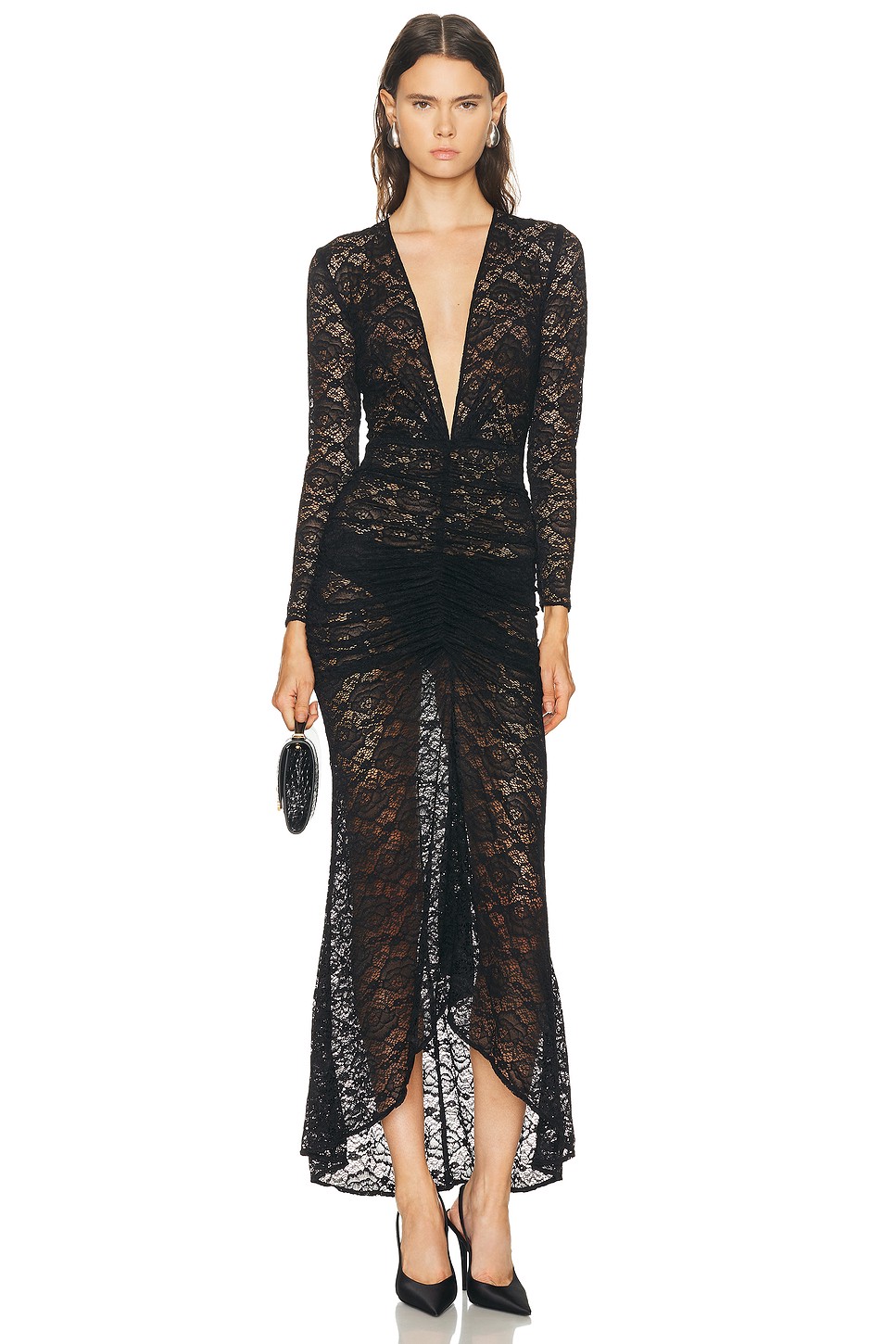 Nelli Sheer Lace Long Sleeve Maxi Dress - Stretch Lace Evening Dress for OEM