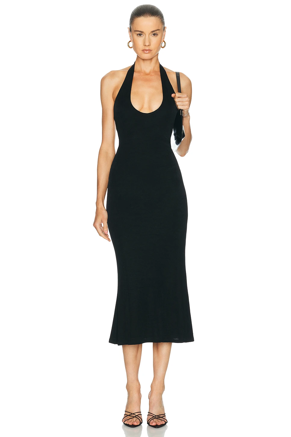 Halter Knit Midi Dress - Fully Lined Rayon Column Dress with Silk Contrast
