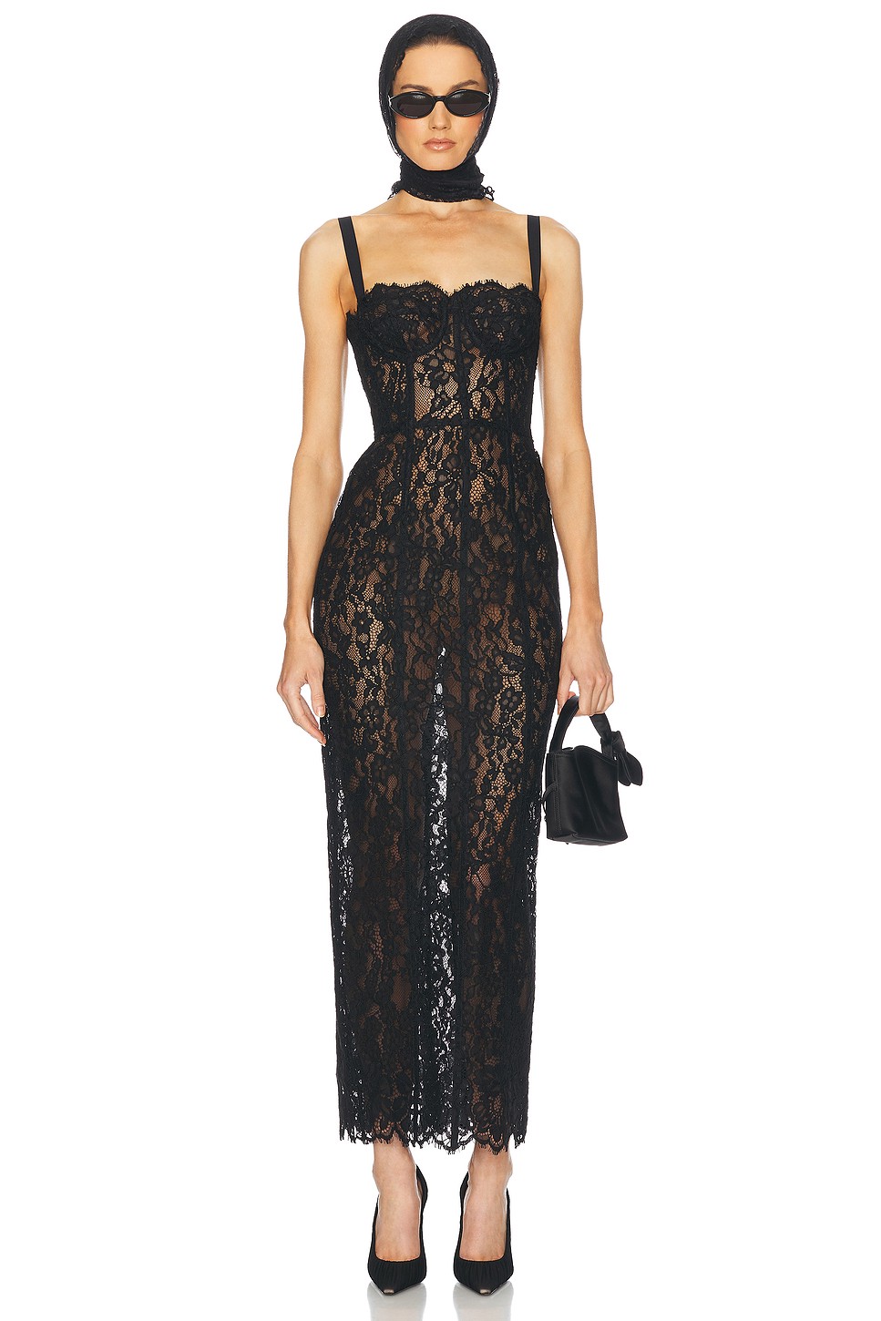 Lace Bustier Column Dress with Adjustable Straps - Sheer Corset Dress for OEM