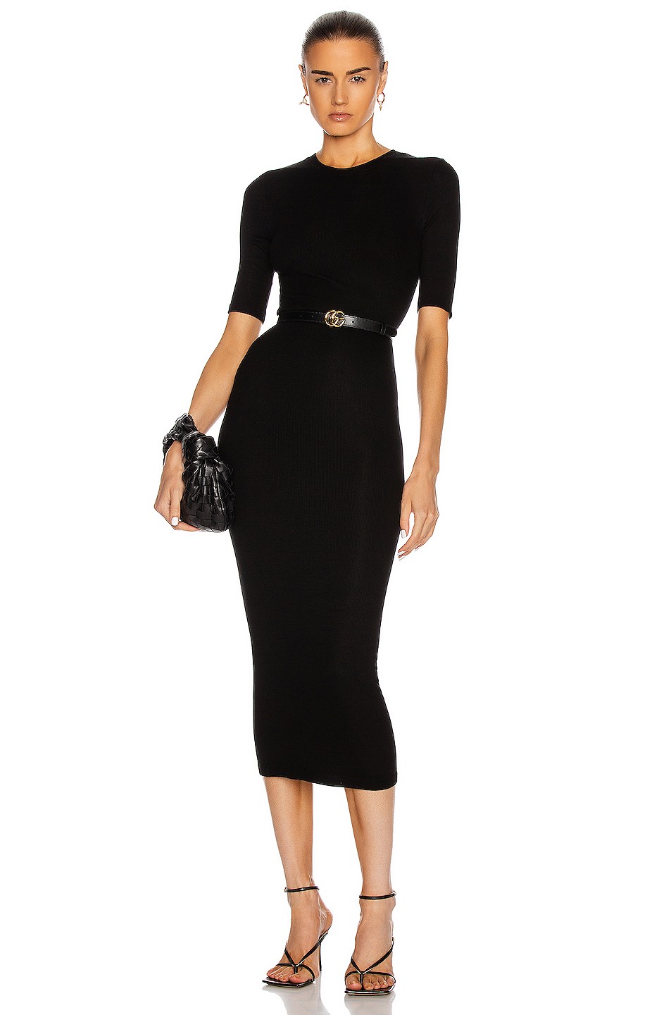 Silk Rib Half Sleeve Crew Midi Dress - Stretch Fit Rib Knit Dress for OEM