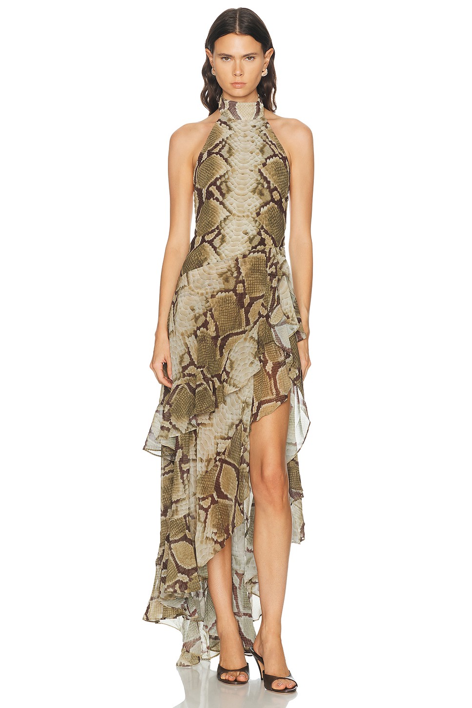 Nevae Chiffon Halter Maxi Dress - Two Fabric Open Back Dress for OEM