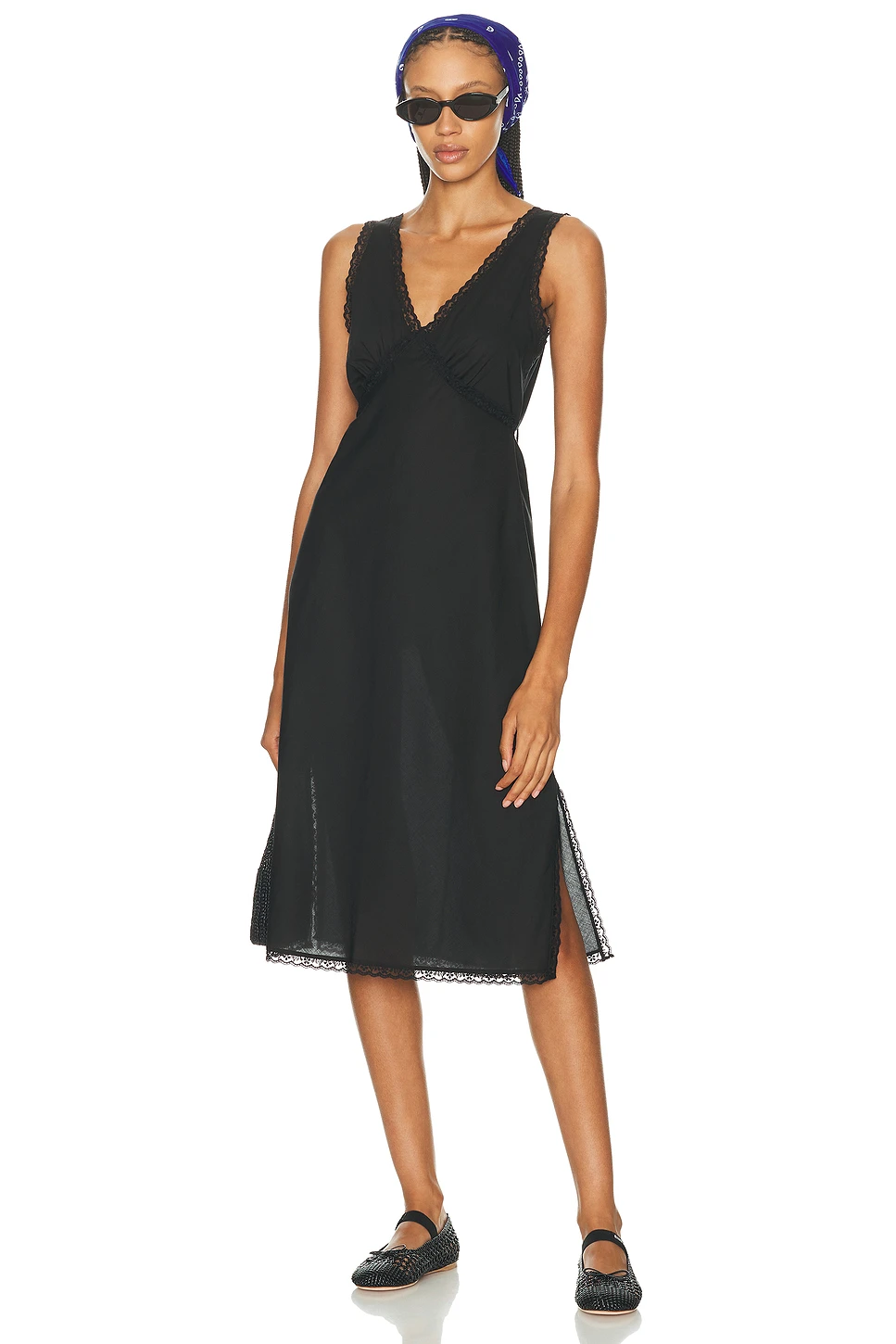Organic Cotton Voile Slip Dress with Lace Trim