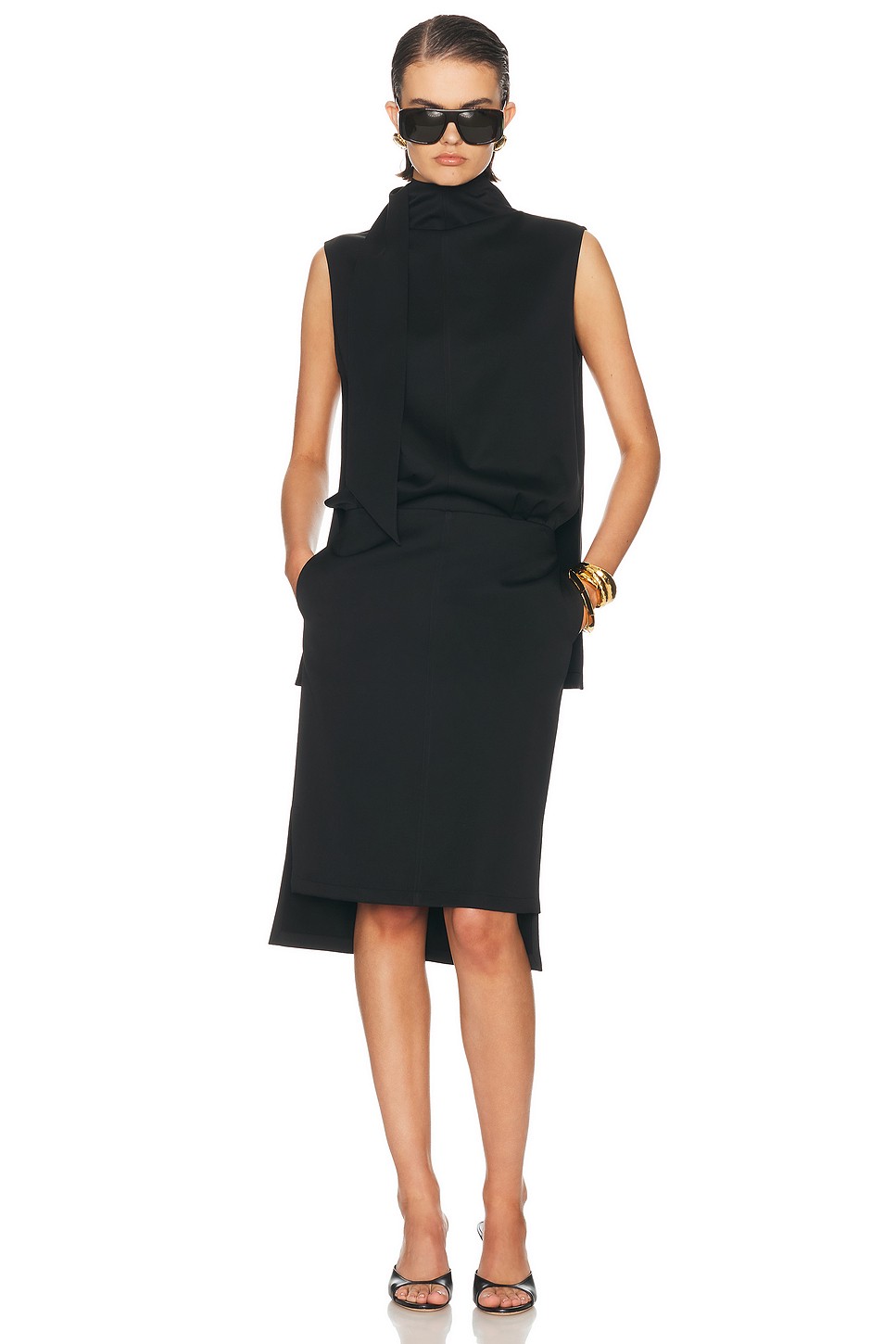 Noa Pleated Mock Neck Wool Dress - Virgin Wool Dress for OEM