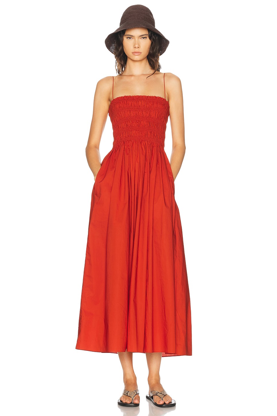 Shirred Bodice Organic Cotton Maxi Dress - Poplin Fit and Flare Dress for OEM